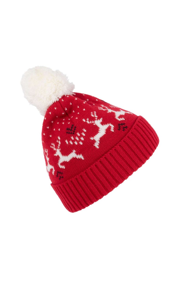 WINTER BEANIE WITH REINDEER DESIGN