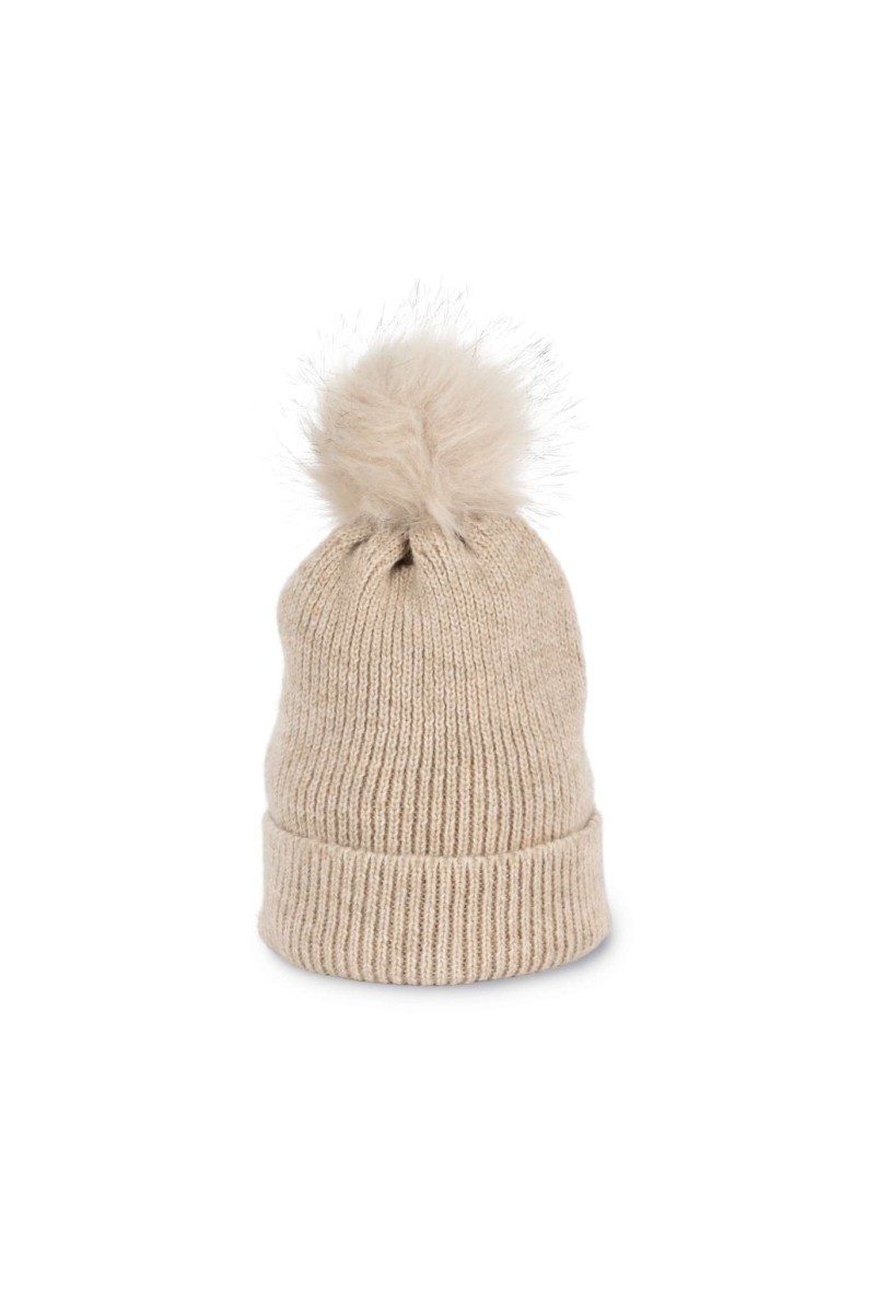 KNITTED BOBBLE BEANIE IN RECYCLED YARN