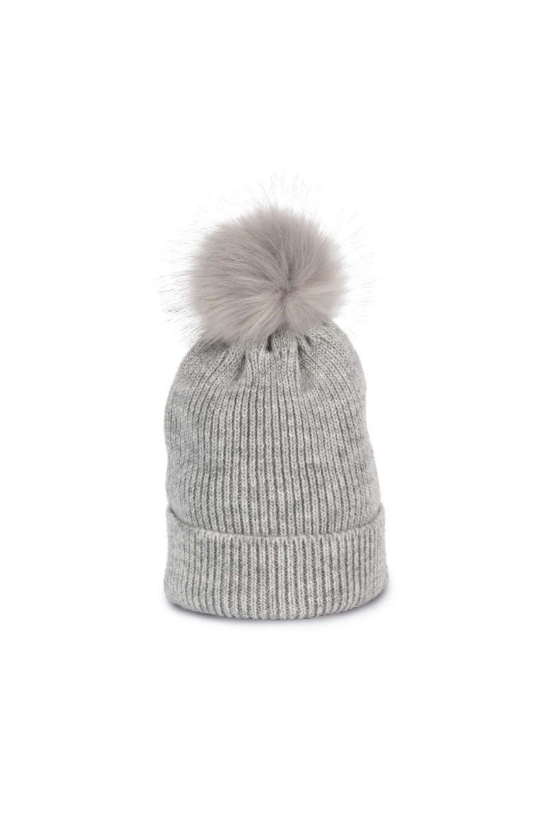 KNITTED BOBBLE BEANIE IN RECYCLED YARN