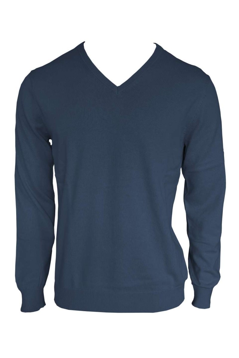 MEN’S V-NECK FINE GAUGE COTTON PULLOVER
