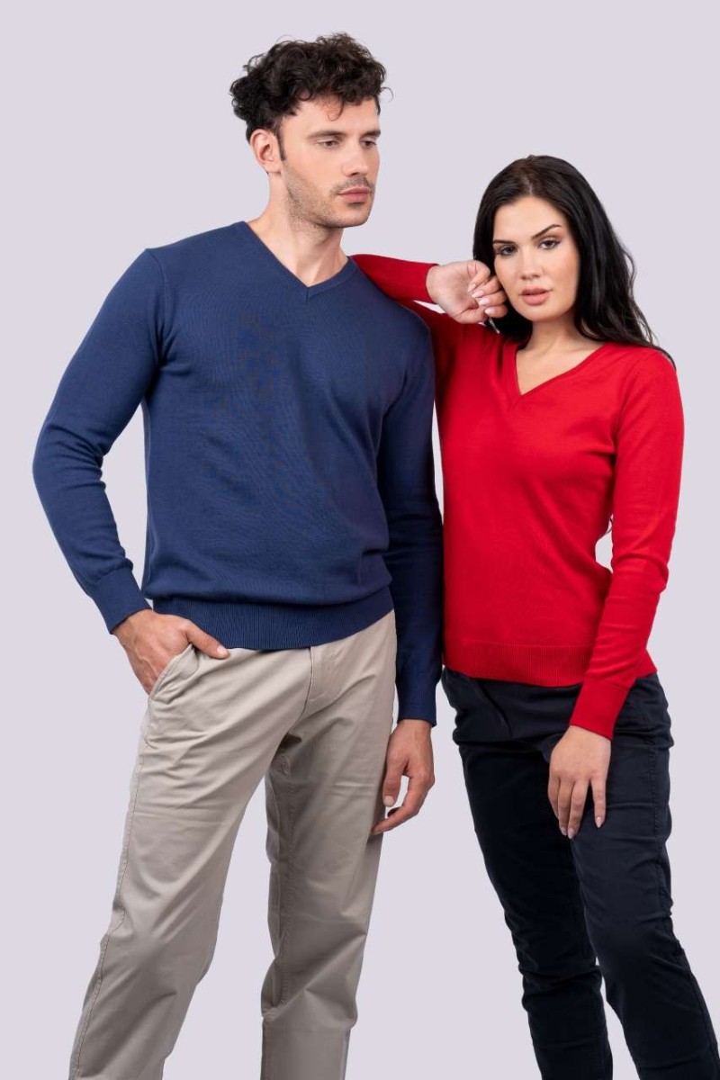 MEN’S V-NECK FINE GAUGE COTTON PULLOVER