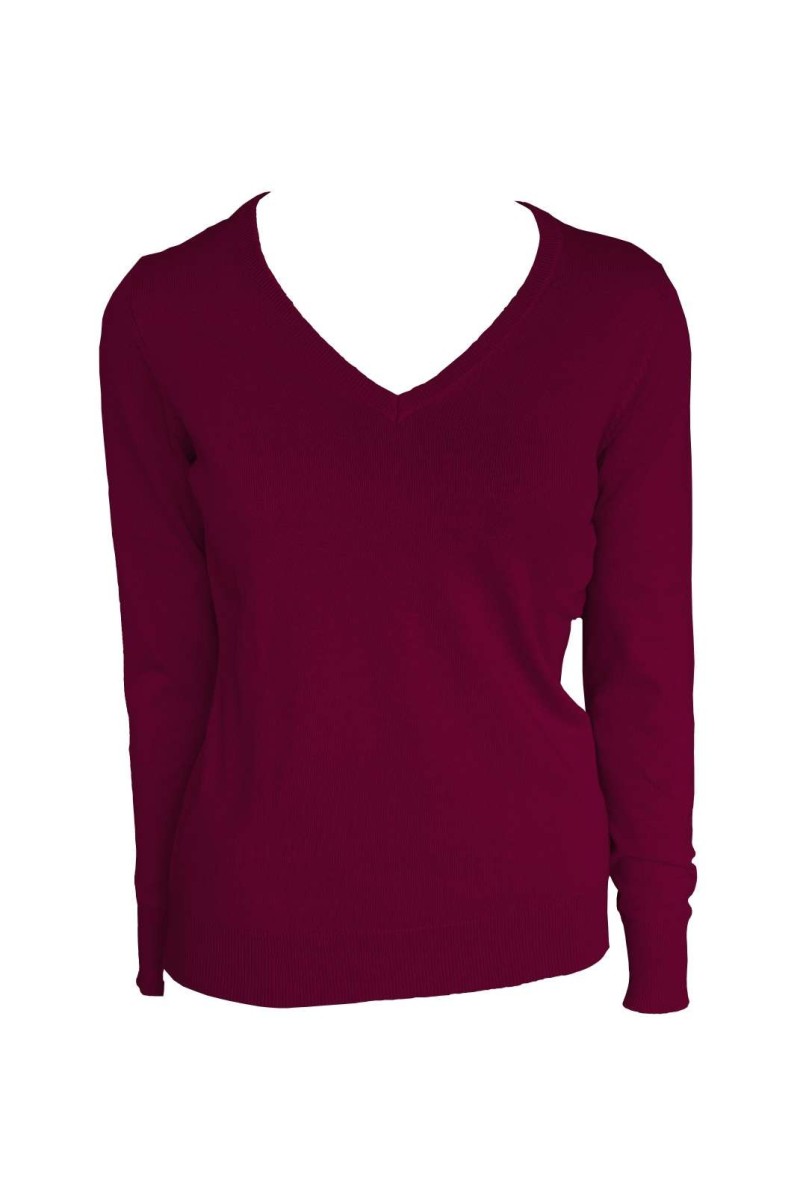 WOMEN’S V-NECK FINE GAUGE COTTON PULLOVER