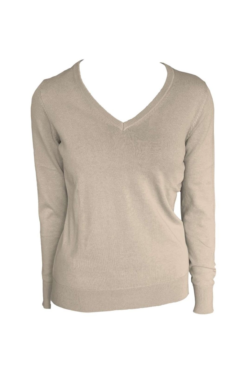 WOMEN’S V-NECK FINE GAUGE COTTON PULLOVER