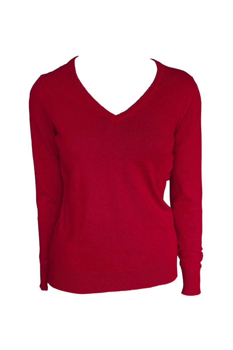 WOMEN’S V-NECK FINE GAUGE COTTON PULLOVER