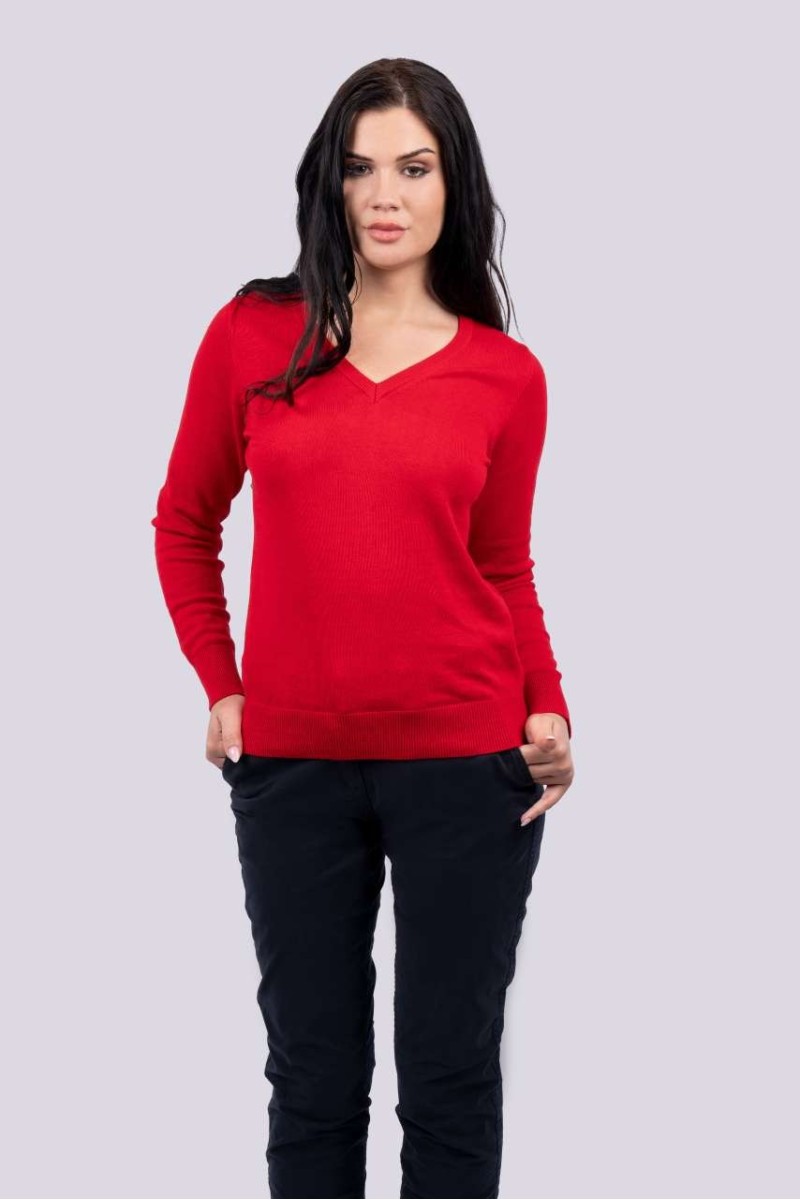 WOMEN’S V-NECK FINE GAUGE COTTON PULLOVER
