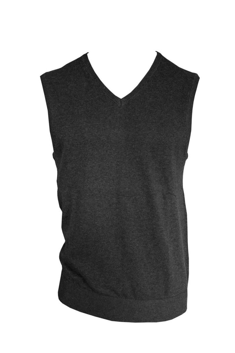 MEN’S V-NECK SLEEVELESS PULLOVER FINE GAUGE COTTON