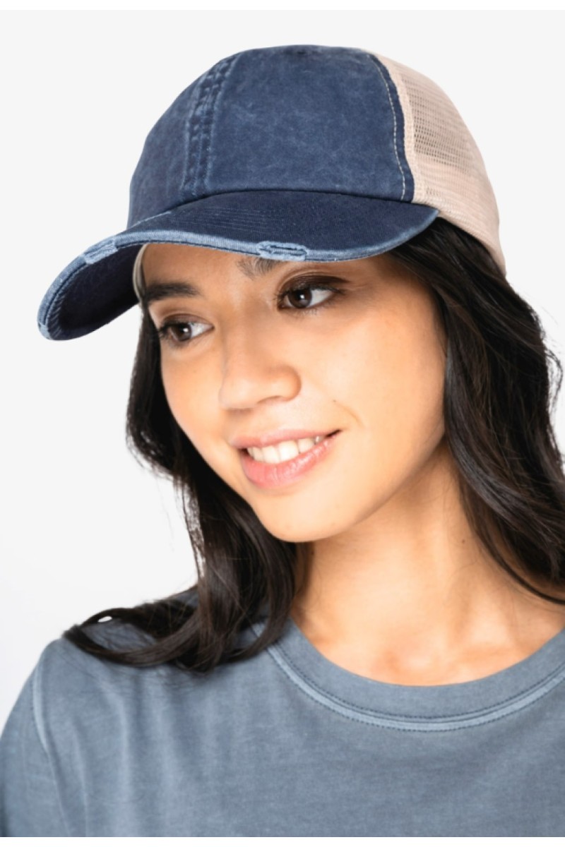 ECO-FRIENDLY UNISEX RUPT EFECT TRUCKER CAP