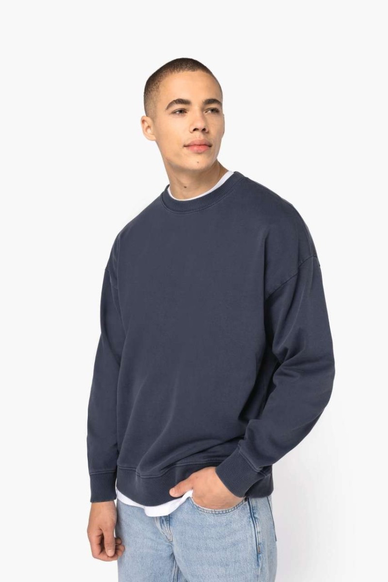 HANORAC UNISEX CU EFECT DE SPĂLARE, OVERSIZE, CU GÂT ROTUND