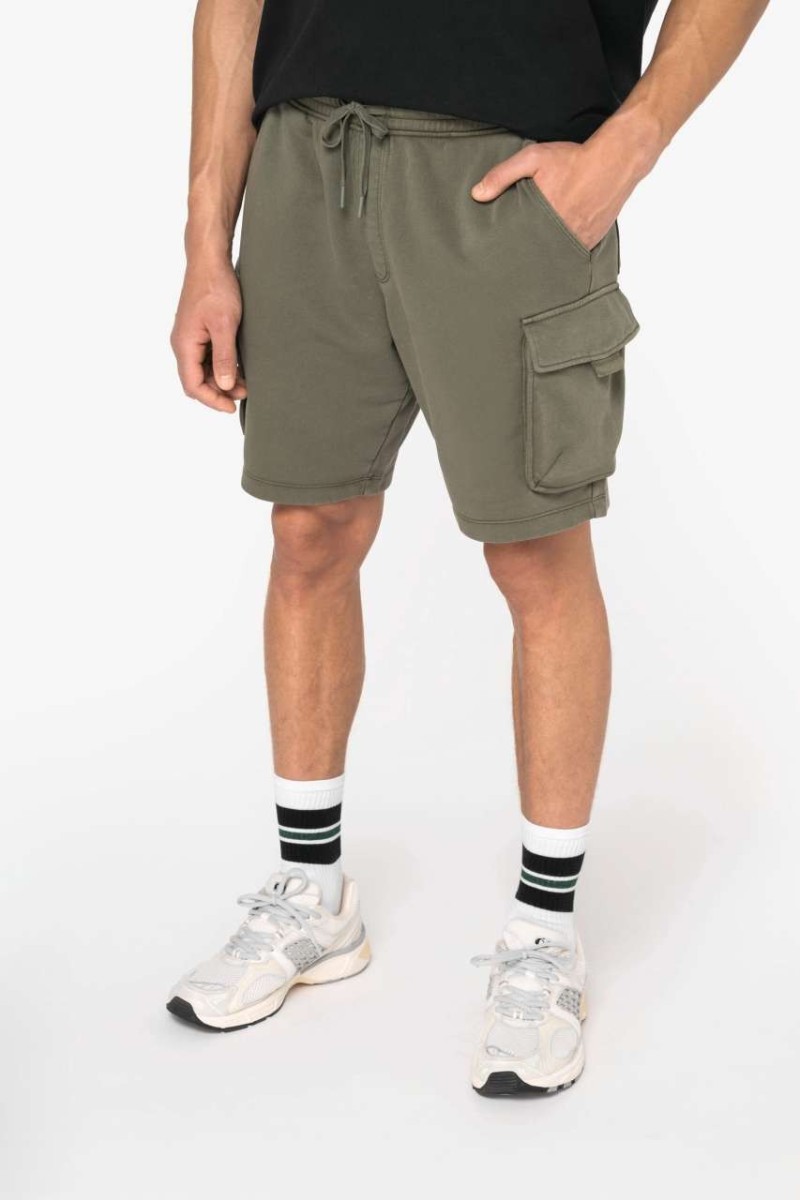 PANTALONI SCURȚI CARGO BĂRBĂTEȘTI FRENCH TERRY CU EFECT DE SPĂLARE