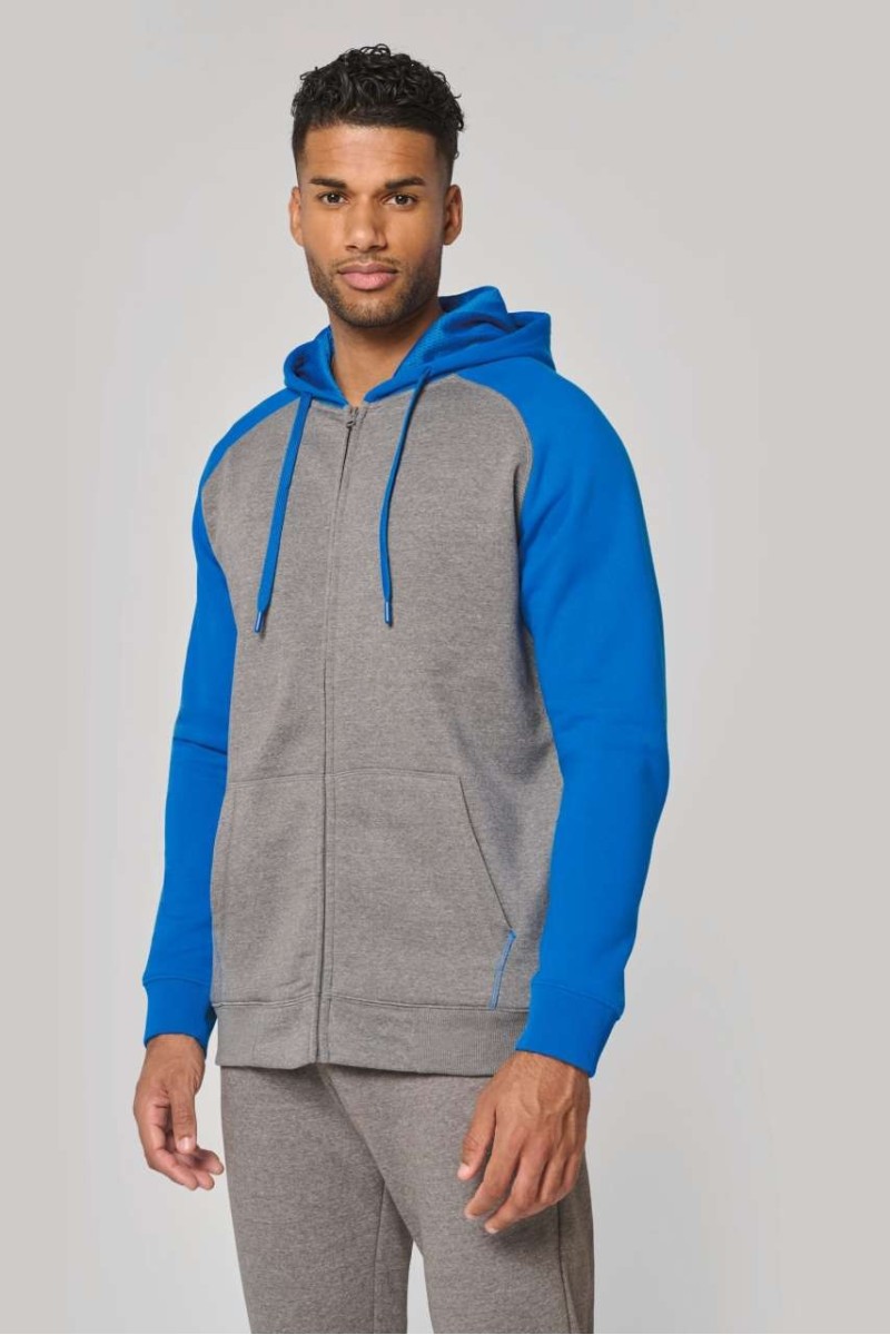 JACHETĂ FLEECE UNISEX CU GLUGĂ ȘI FERMOAR ÎN DOUĂ TONURI