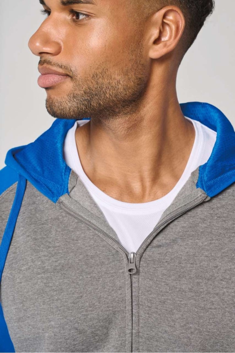 JACHETĂ FLEECE UNISEX CU GLUGĂ ȘI FERMOAR ÎN DOUĂ TONURI