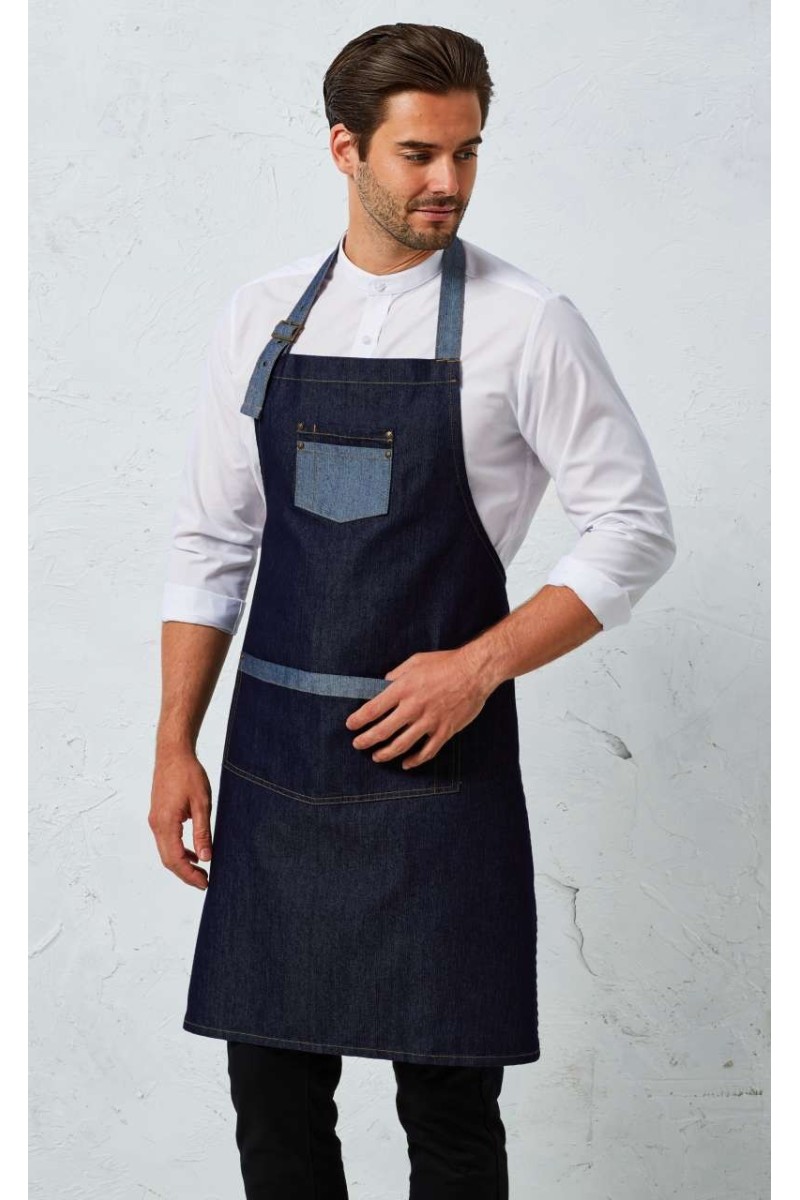 'DOMAIN' CONTRAST DENIM BIB APRON