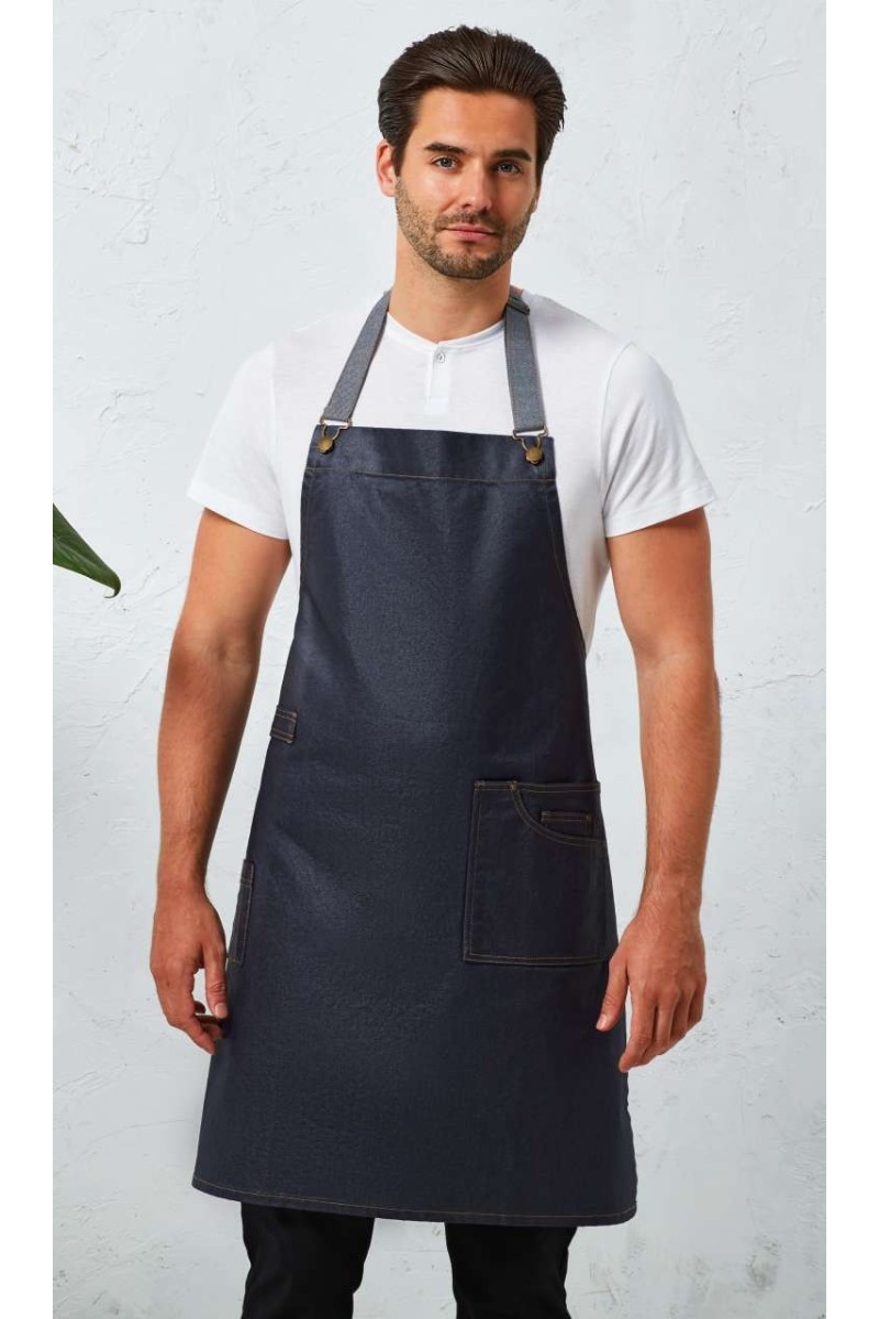 ȘORȚ CU BRETELE DIN DENIM CU ASPECT CERAT "DISTRICT