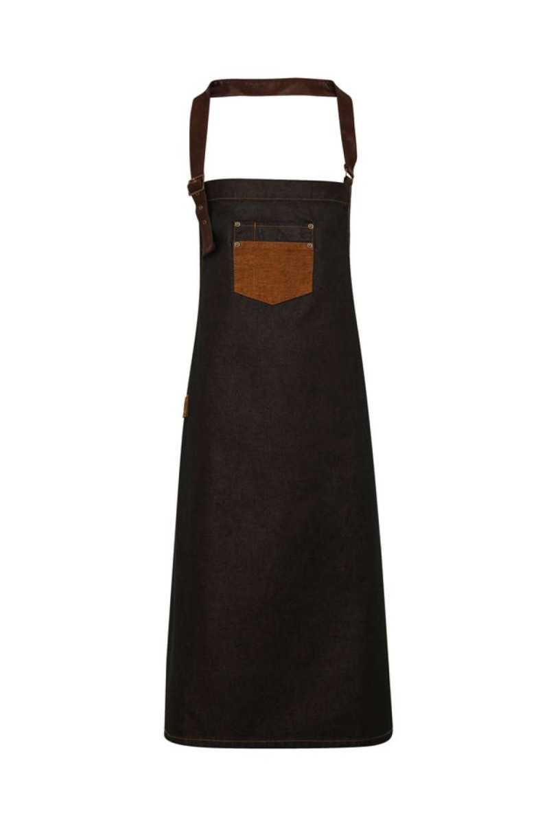 'DIVISION' WAXED LOOK DENIM BIB APRON WITH FAUX LEATHER