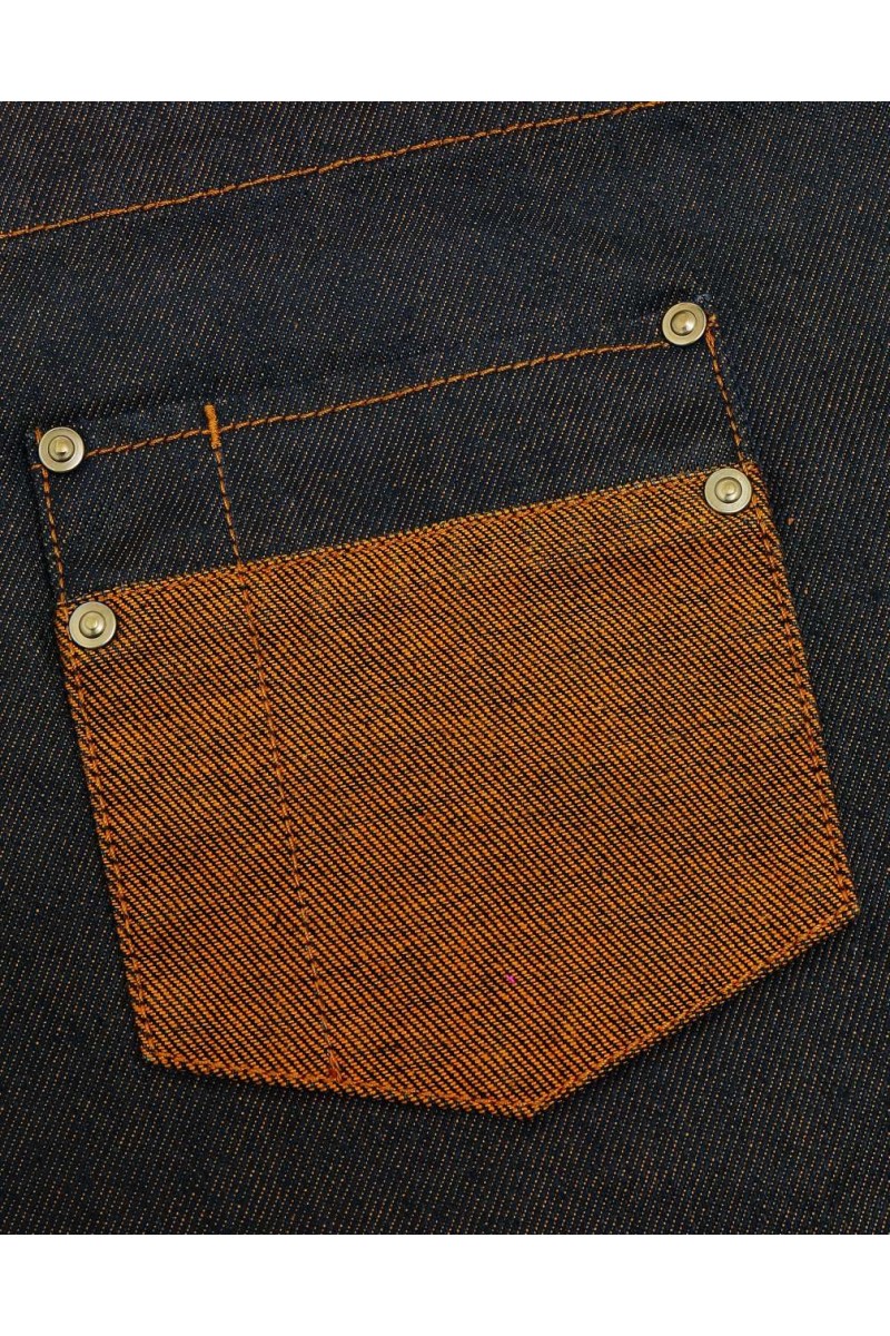 'DIVISION' WAXED LOOK DENIM BIB APRON WITH FAUX LEATHER