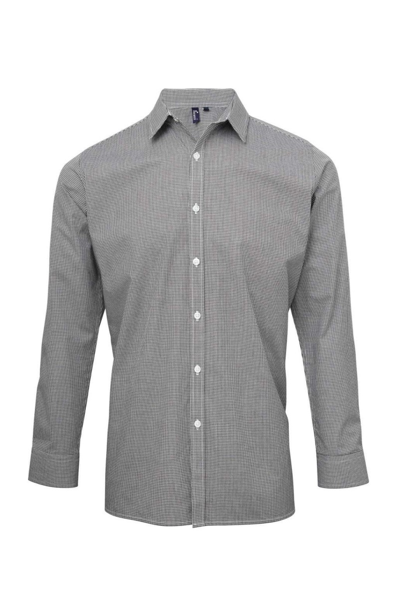 MEN'S LONG SLEEVE GINGHAM COTTON MICROCHECK SHIRT