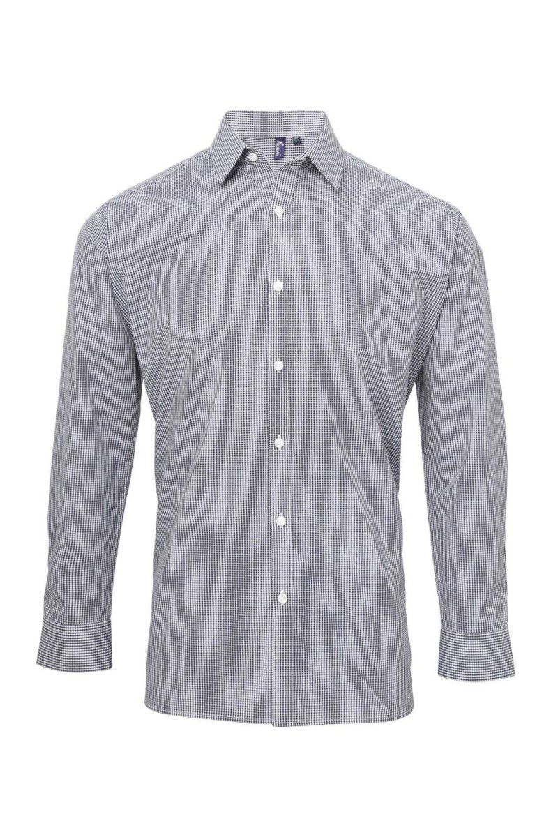 MEN'S LONG SLEEVE GINGHAM COTTON MICROCHECK SHIRT