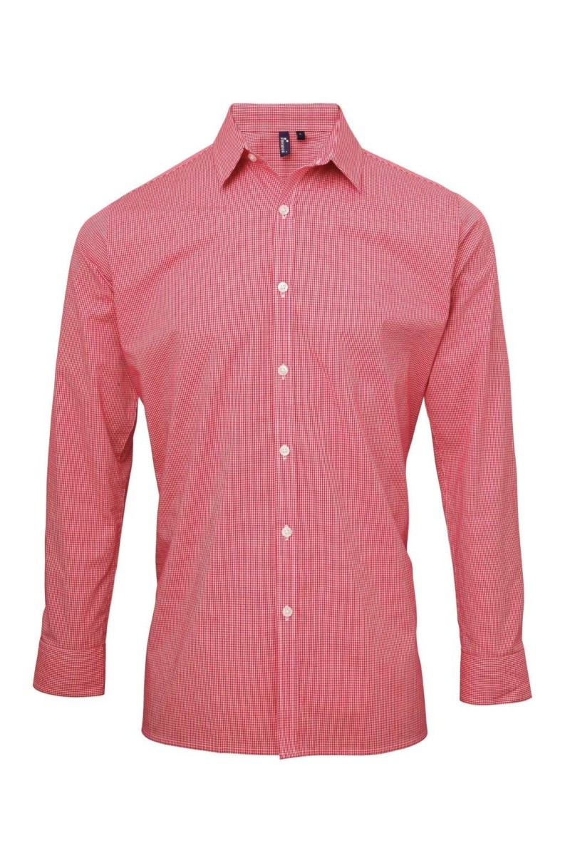 MEN'S LONG SLEEVE GINGHAM COTTON MICROCHECK SHIRT
