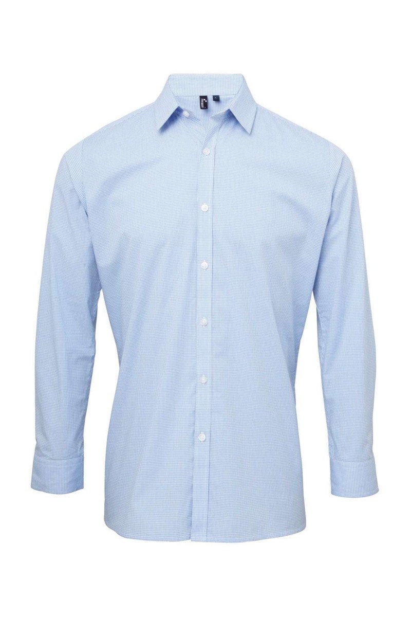 MEN'S LONG SLEEVE GINGHAM COTTON MICROCHECK SHIRT