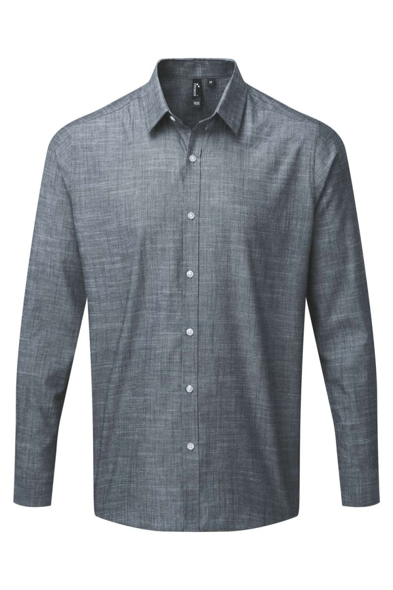CĂMAȘĂ CU MÂNECĂ LUNGĂ DIN BUMBAC SLUB CHAMBRAY PENTRU BĂRBAȚI