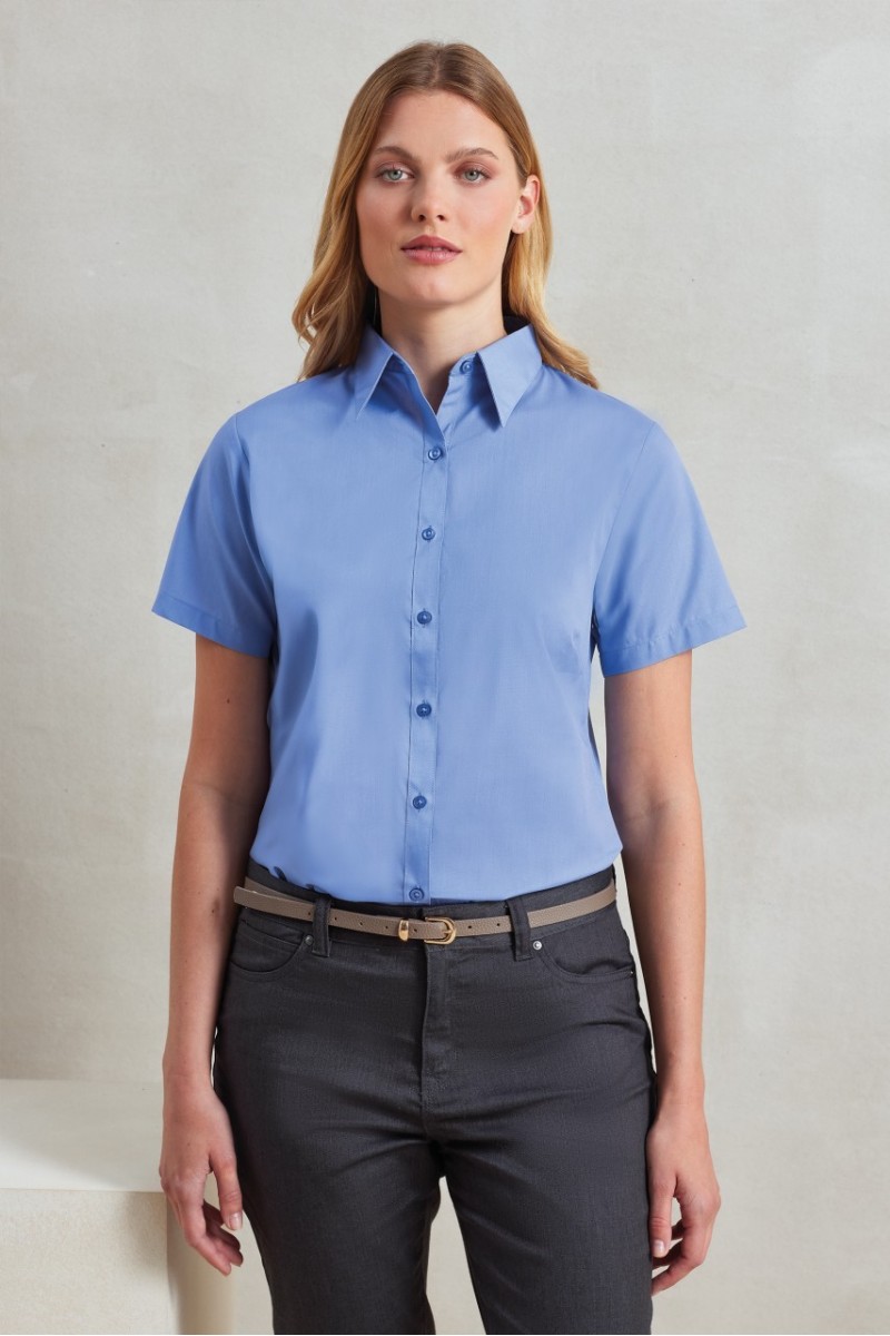 WOMEN'S SHORT SLEEVE POPLIN BLOUSE