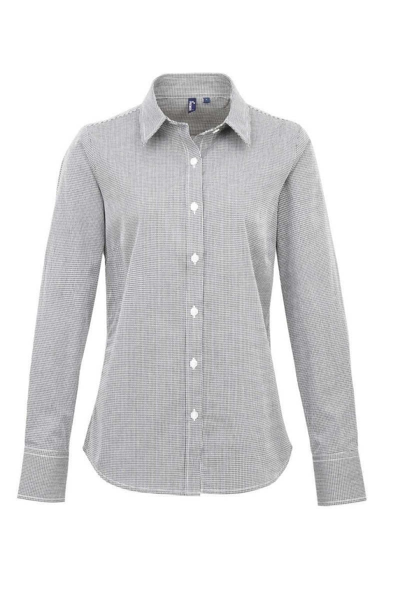 WOMEN'S LONG SLEEVE GINGHAM MICROCHECK SHIRT