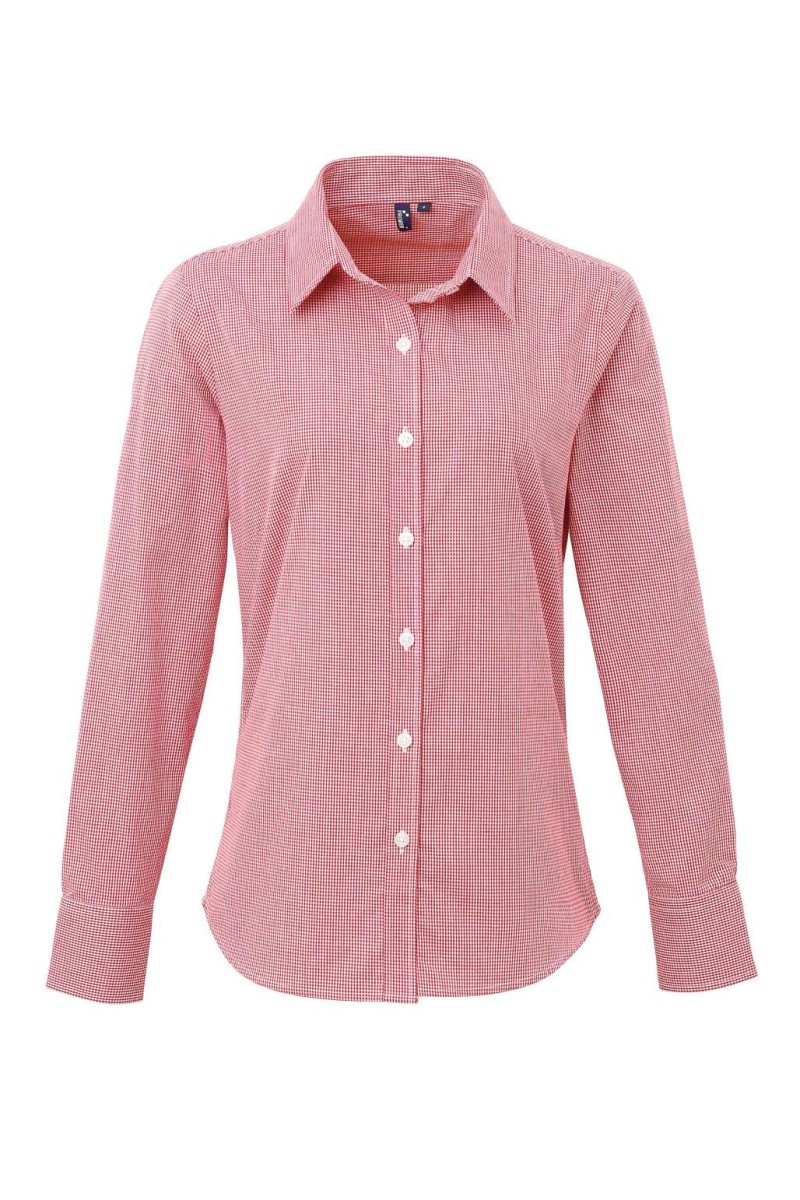 WOMEN'S LONG SLEEVE GINGHAM MICROCHECK SHIRT