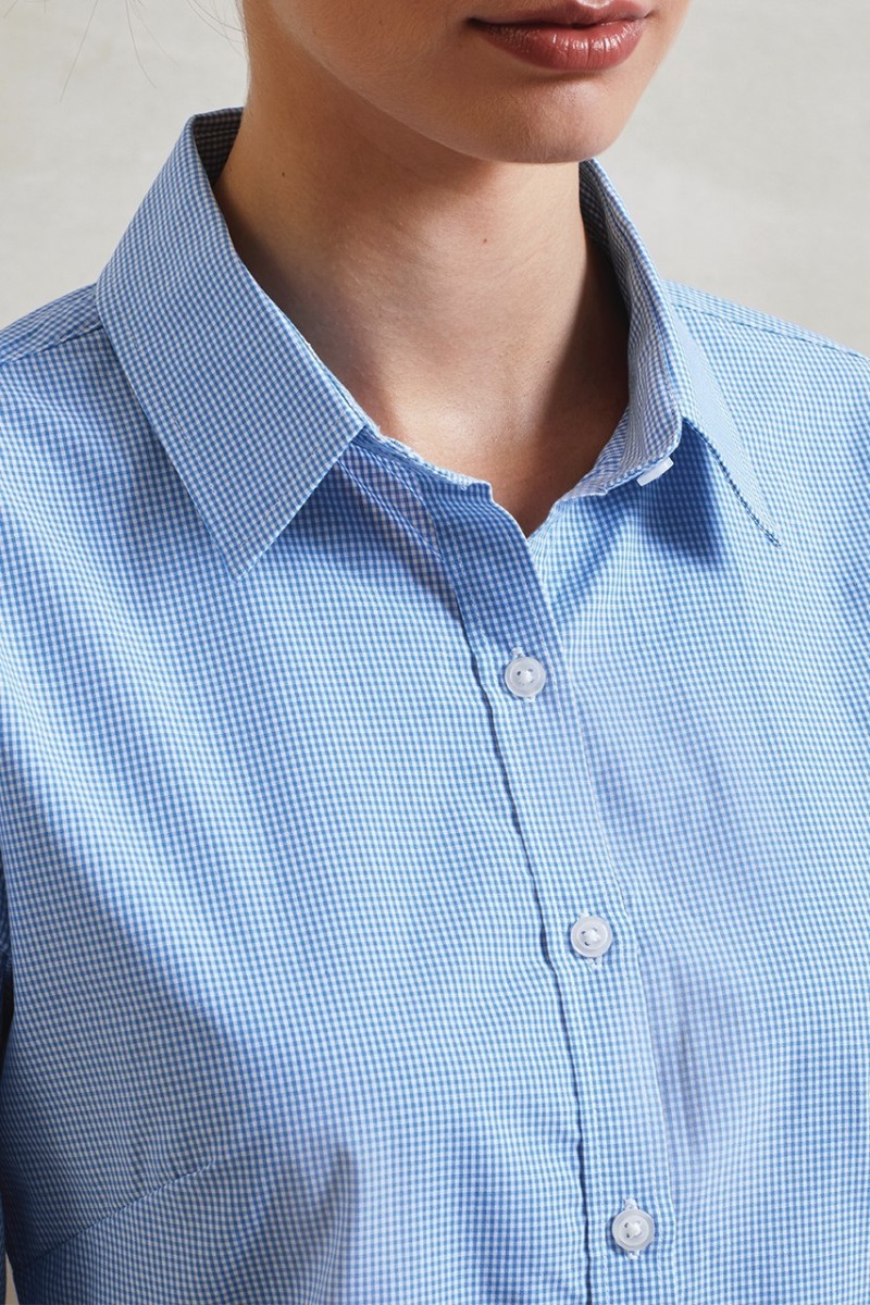 WOMEN'S LONG SLEEVE GINGHAM MICROCHECK SHIRT