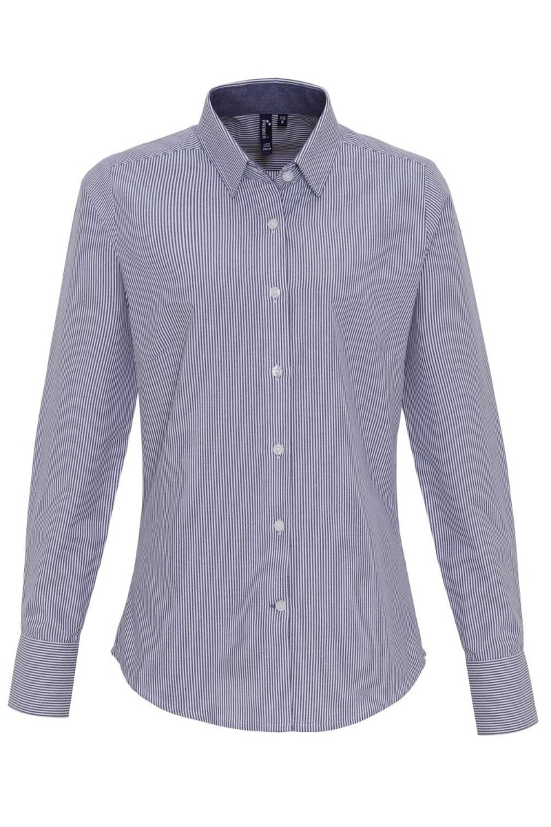 WOMEN'S COTTON RICH OXFORD STRIPES SHIRT