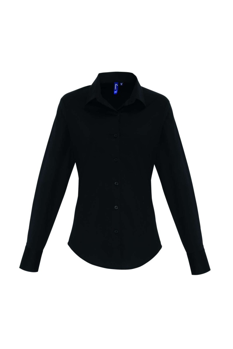 CĂMAȘĂ CU MÂNECĂ LUNGĂ DIN POPLIN DE BUMBAC ELASTIC PENTRU FEMEI