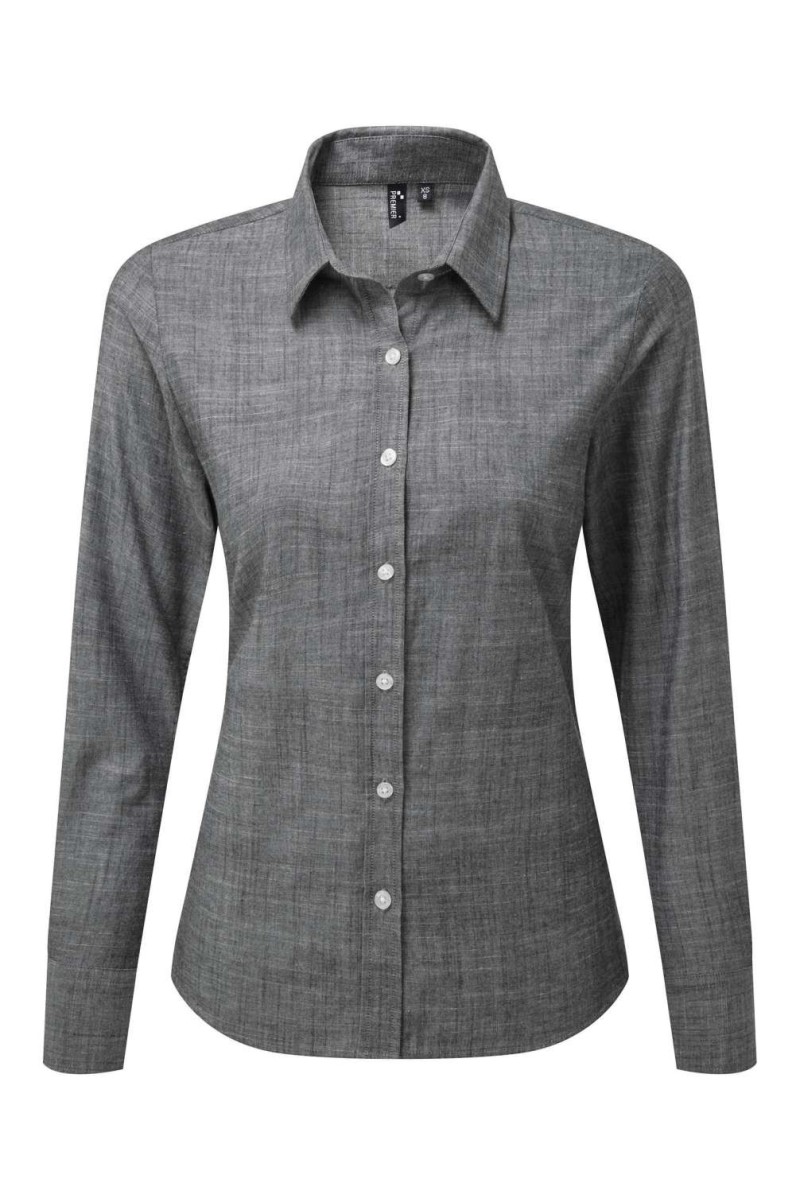 WOMEN'S COTTON SLUB CHAMBRAY LONG SLEEVE SHIRT