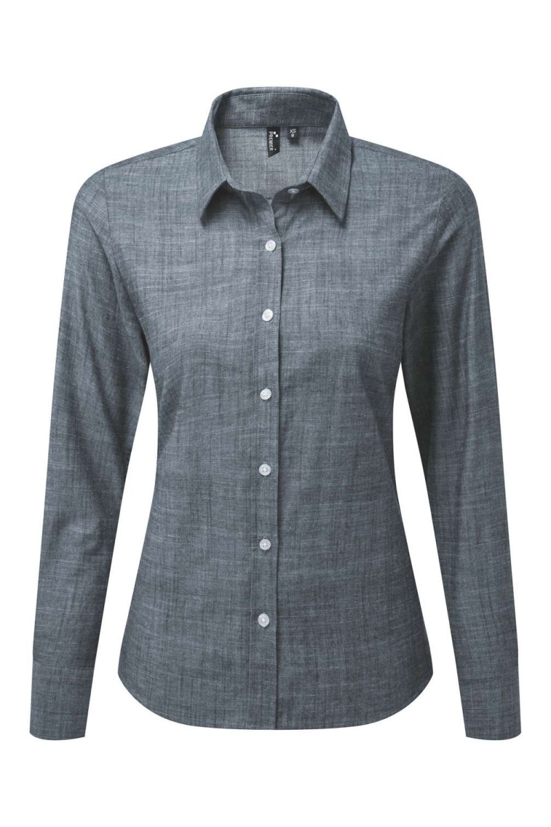 CĂMAȘĂ CU MÂNECĂ LUNGĂ DIN BUMBAC SLUB CHAMBRAY PENTRU FEMEI