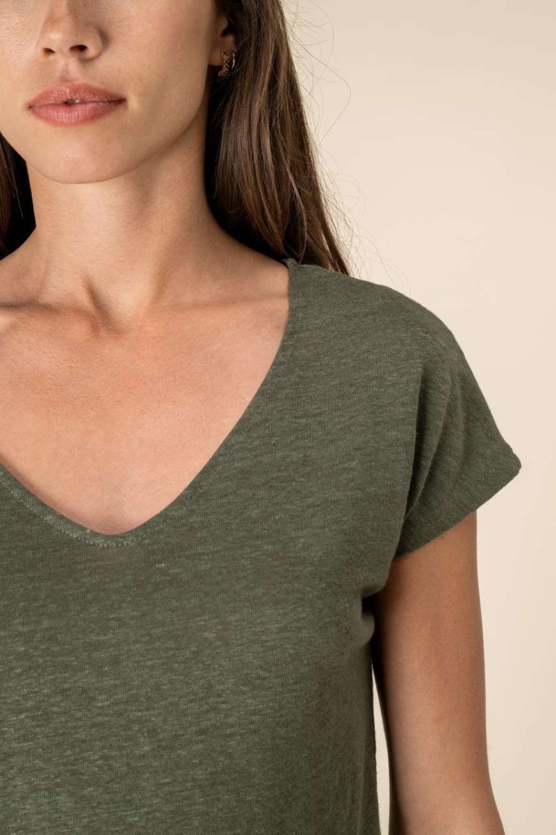 LADIES' V-NECK LINEN T-SHIRT