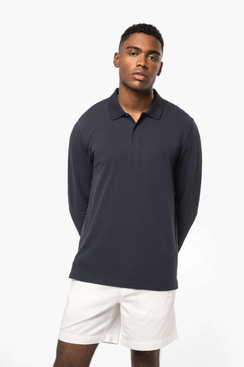 Tricou polo organic piqué cu mâneci lungi pentru bărbați