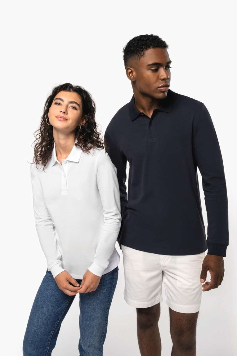 Tricou polo organic piqué cu mâneci lungi pentru bărbați