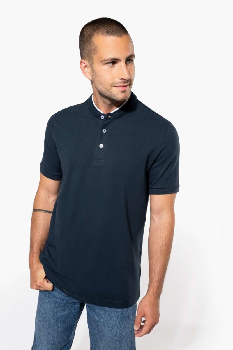 Tricou polo cu mâneci scurte și guler mandarin pentru bărbați