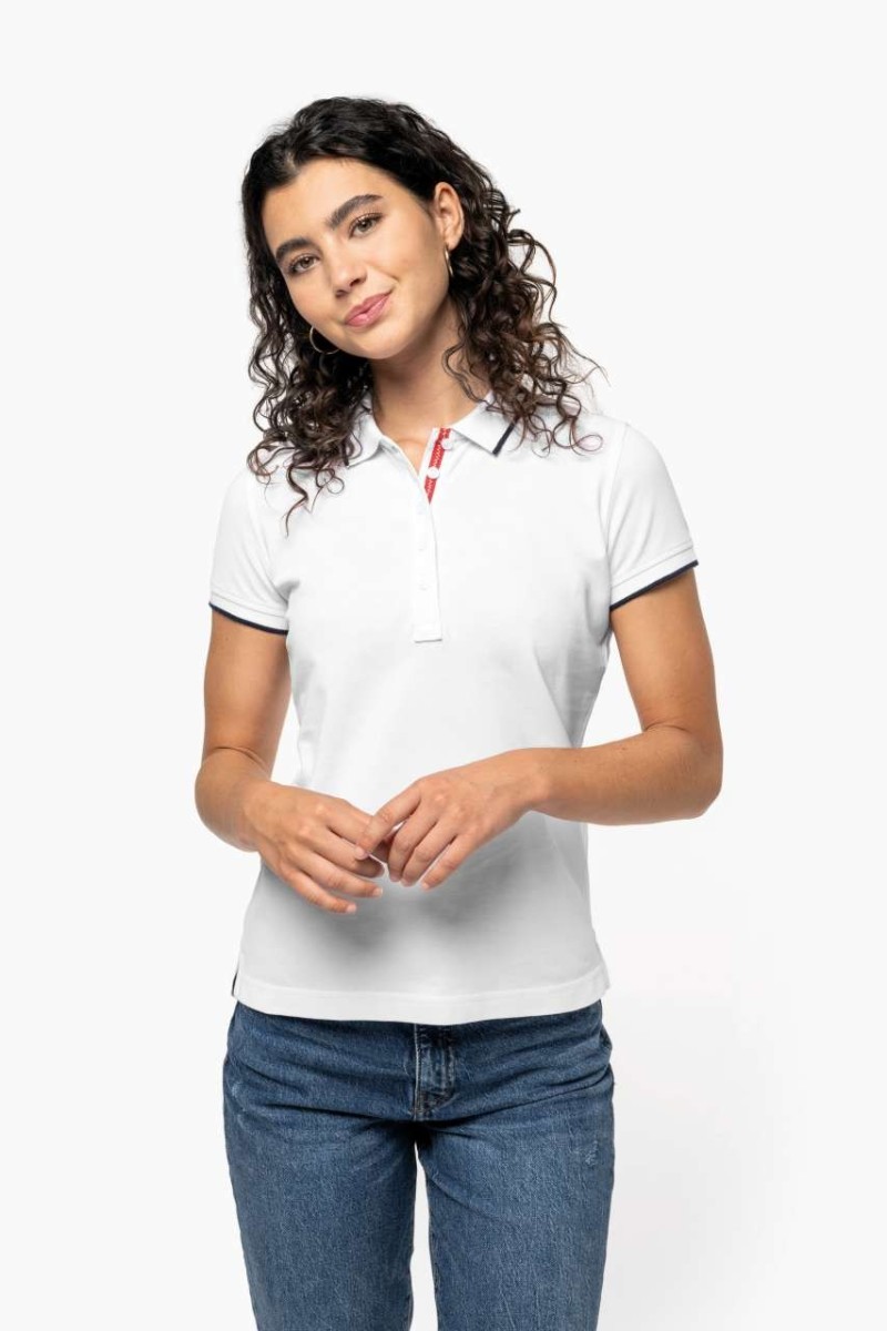 Tricou polo piqué tricotat cu mâneci scurte pentru femei