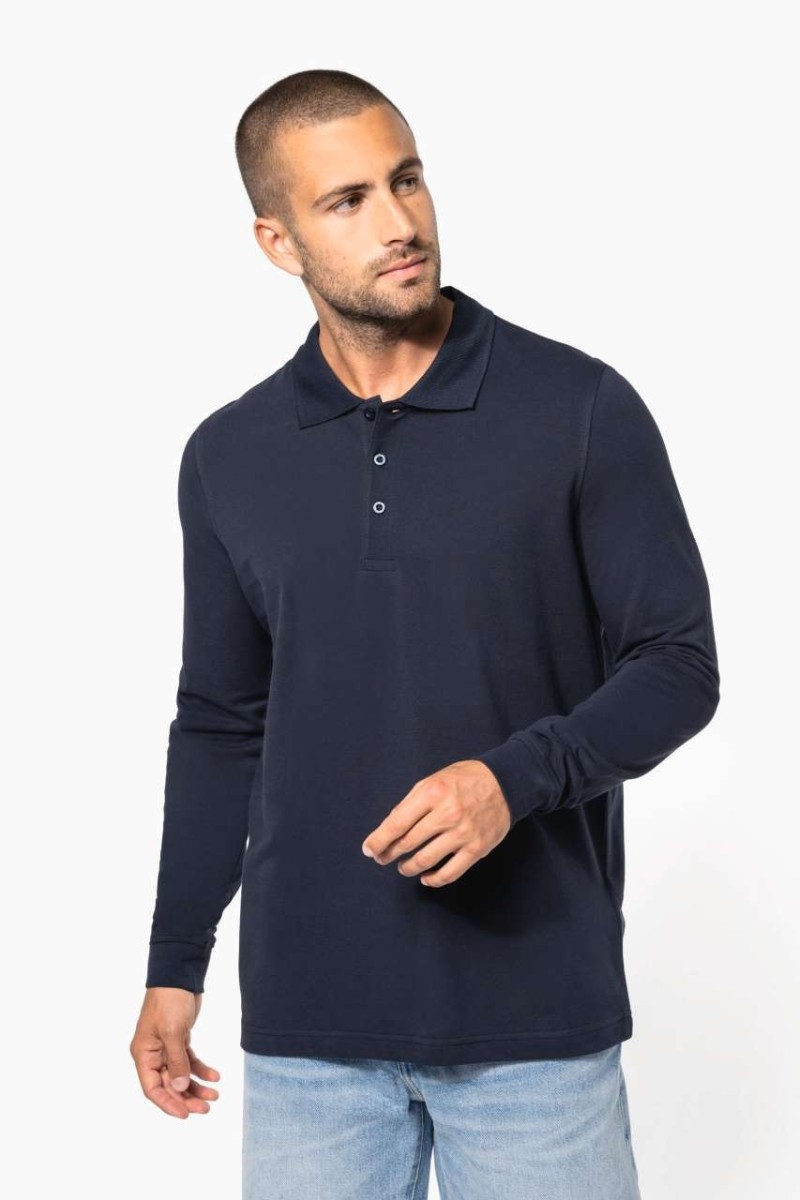 Tricou polo piqué cu mâneci lungi pentru bărbați