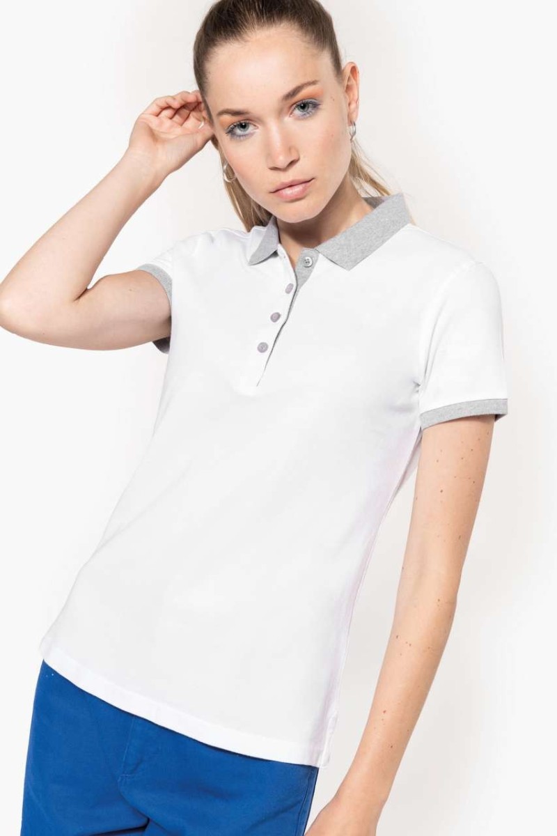 Tricou polo piqué bicolor pentru femei