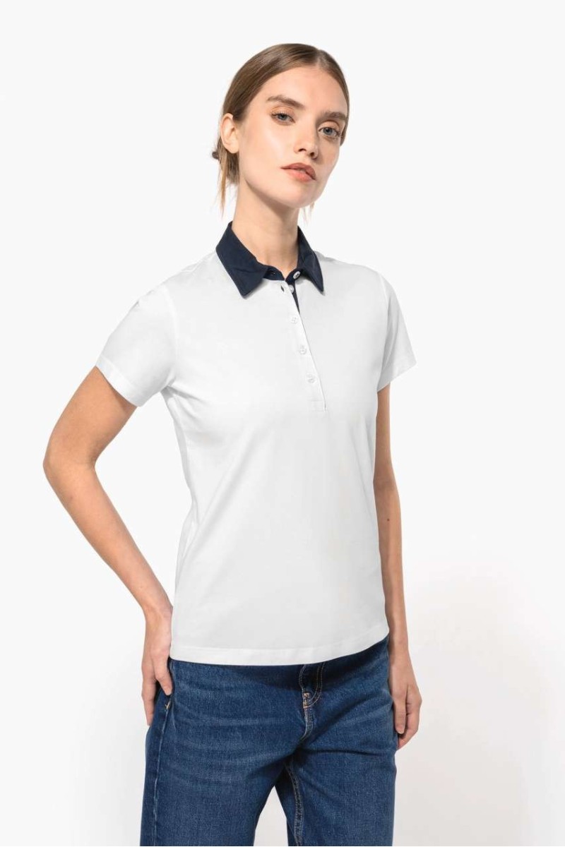 Tricou polo jersey bicolor pentru femei