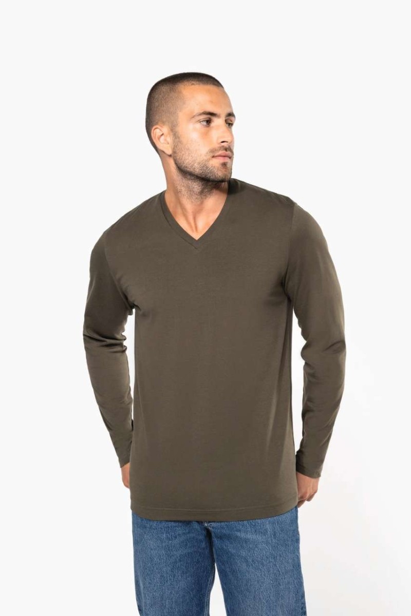 Tricou cu decolteu în V mânecă lungă pentru bărbați