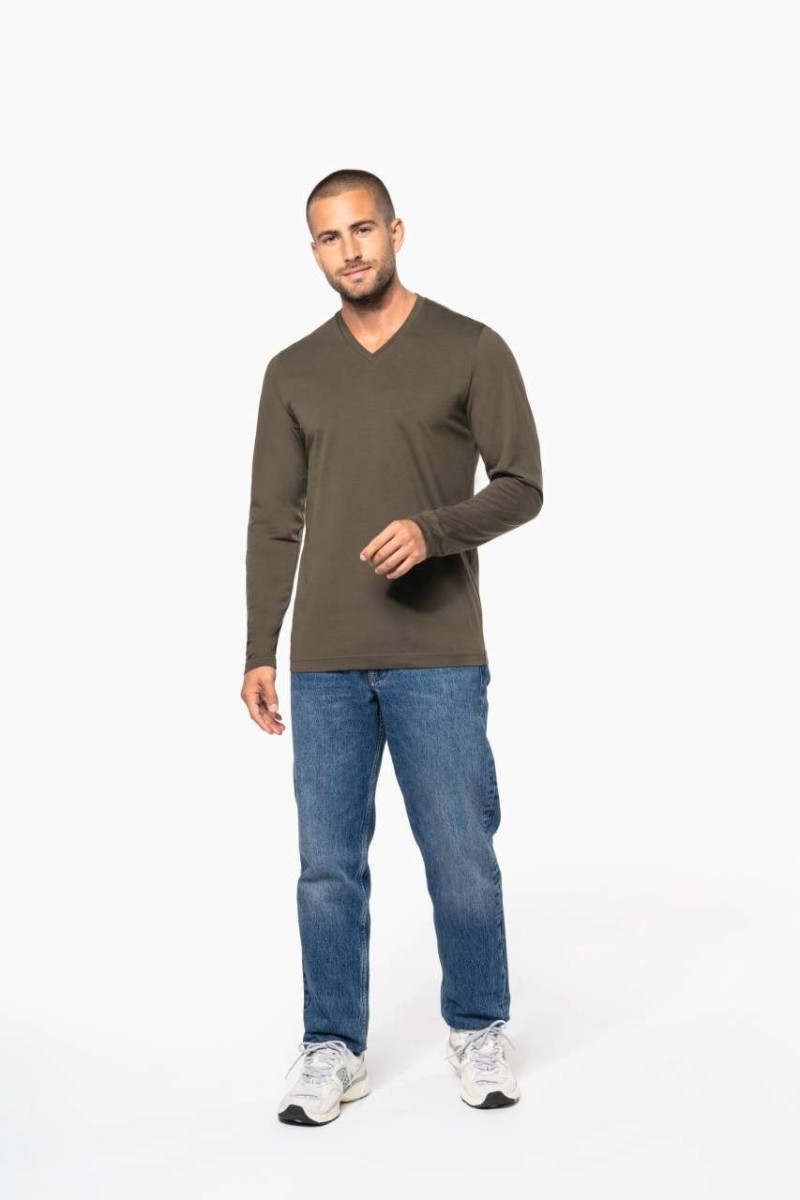 Tricou cu decolteu în V mânecă lungă pentru bărbați