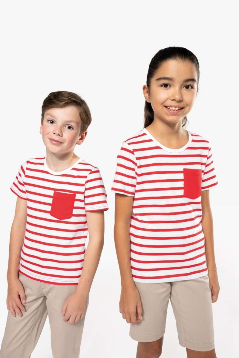 Tricou sailor cu dungi mânecă scurtă cu buzunar pentru copii