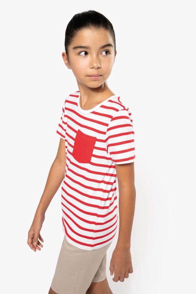 KIDS' STRIPED SHORT SLEEVE SAILOR T-SHIRT WITH POCKET