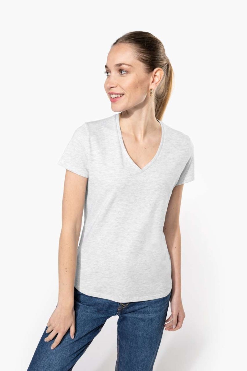 Tricou cu mânecă scurtă și decolteu în V pentru femei