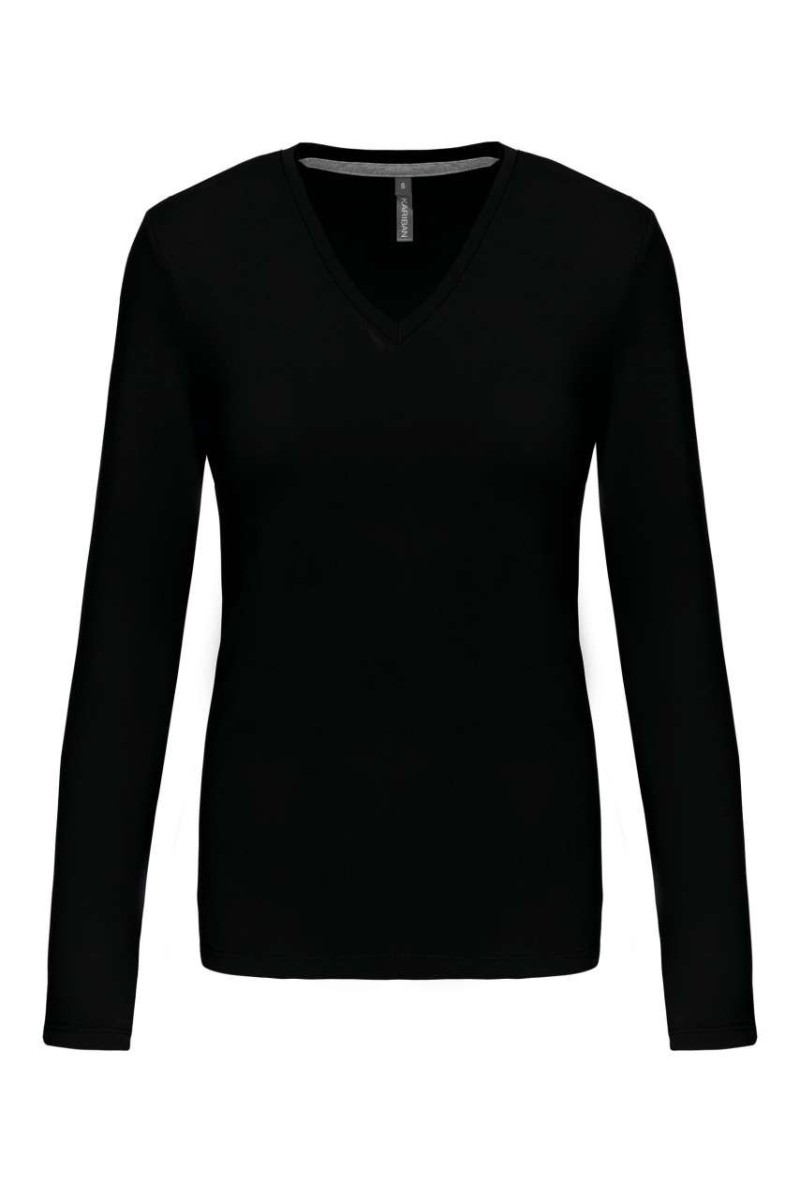 Tricou cu mânecă lungă și decolteu în V pentru femei