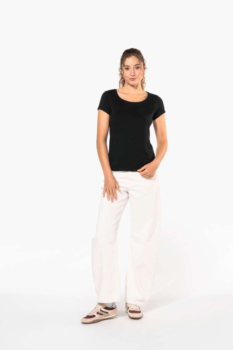 Tricou cu mânecă scurtă și decolteu barcă pentru femei