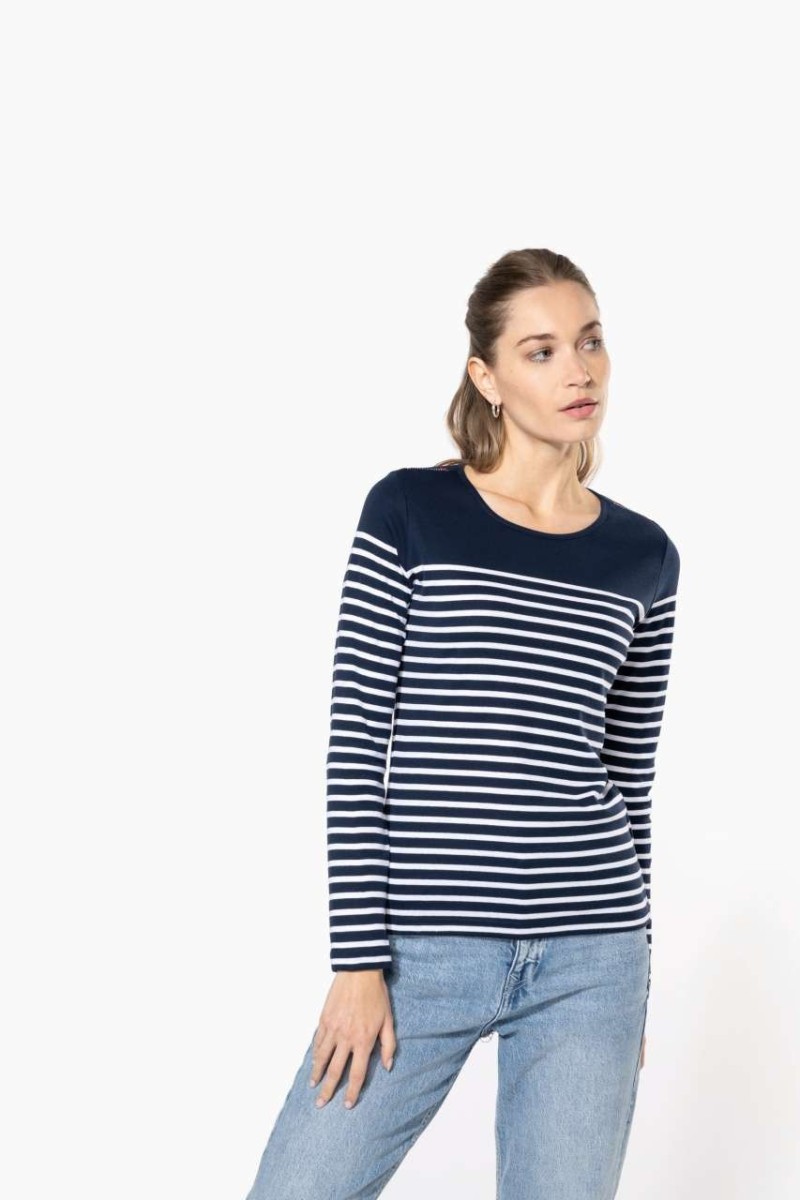 Tricou cu mânecă lungă în dungi Breton pentru femei