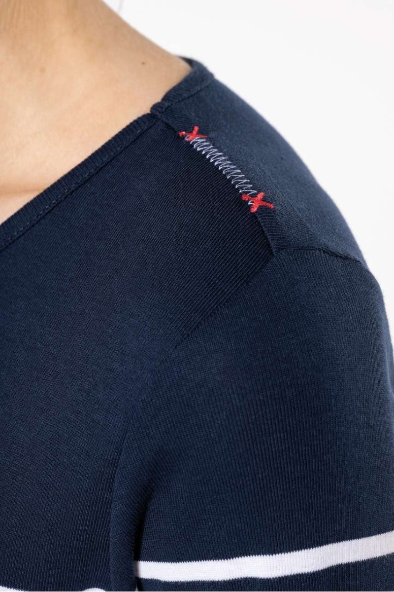 Tricou cu mânecă lungă în dungi Breton pentru femei