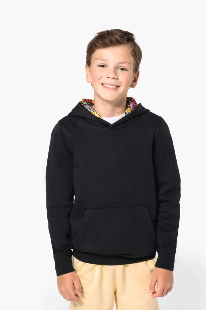 Hanorac cu glugă și model contrast pentru copii unisex